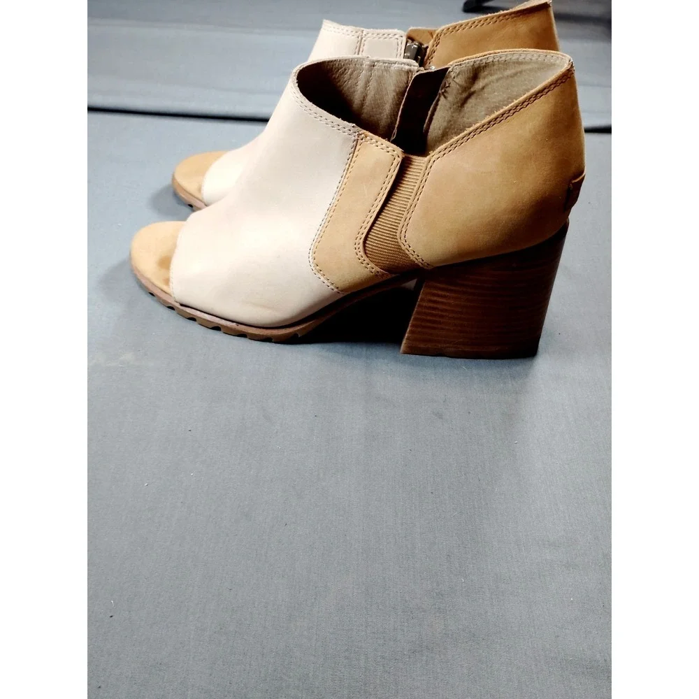 Sorel Nadia Women 11 Leather Ankle Booties Chunky Heel Zip Peep Toe Boho Sandals